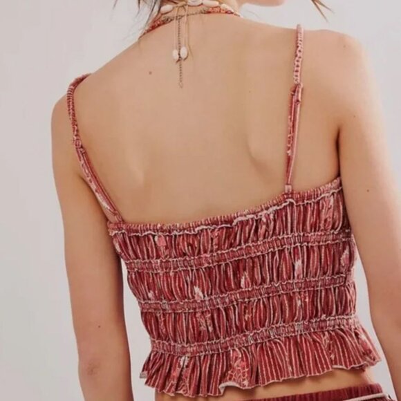 We The Free | Free People "Dolce Vita" Smocked Tank Top Brown Red | Size Small - Picture 4 of 12